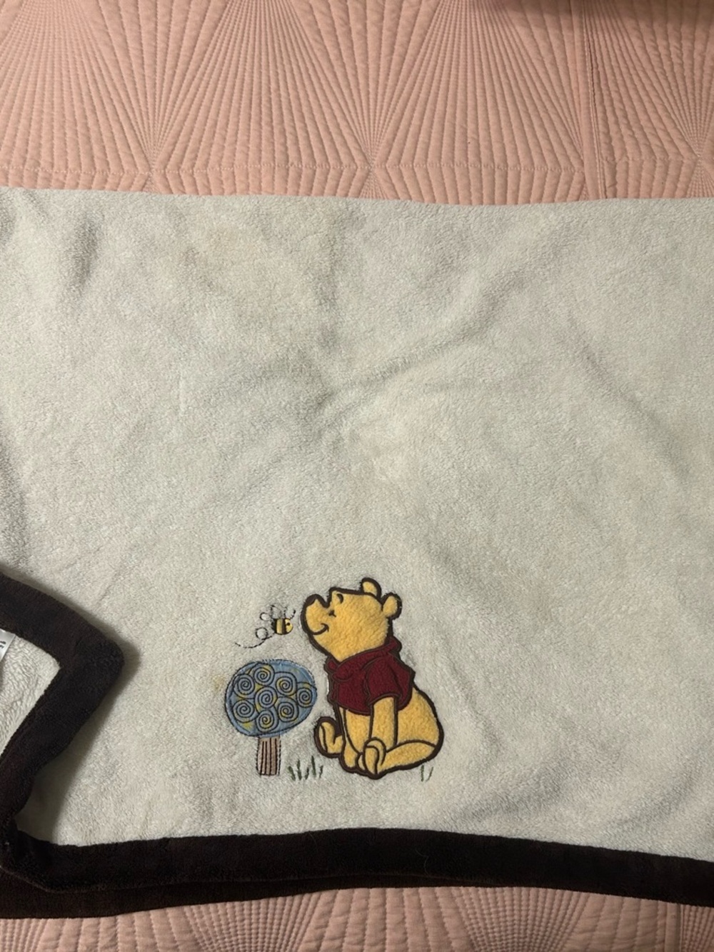Winnie the POOH Baby Blanket W/Embroidered/Embossed Pooh, Bee, Grass And Flower